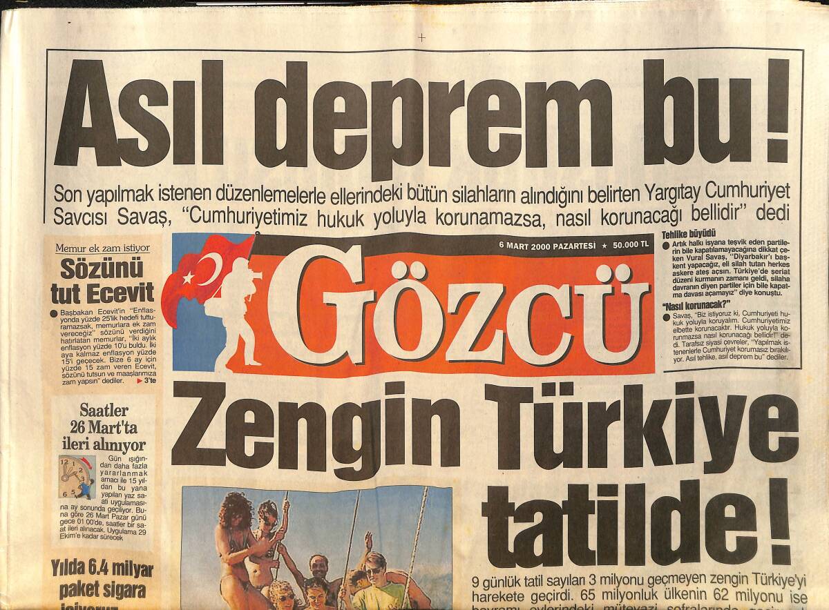 Gözcü Gazetesi 6 Mart 2000 - Tansa Mermerci, Ali Koç'un Yanından Ayrılmıyor - Cimbom Güneyi De Salladı GZ157478 - 1
