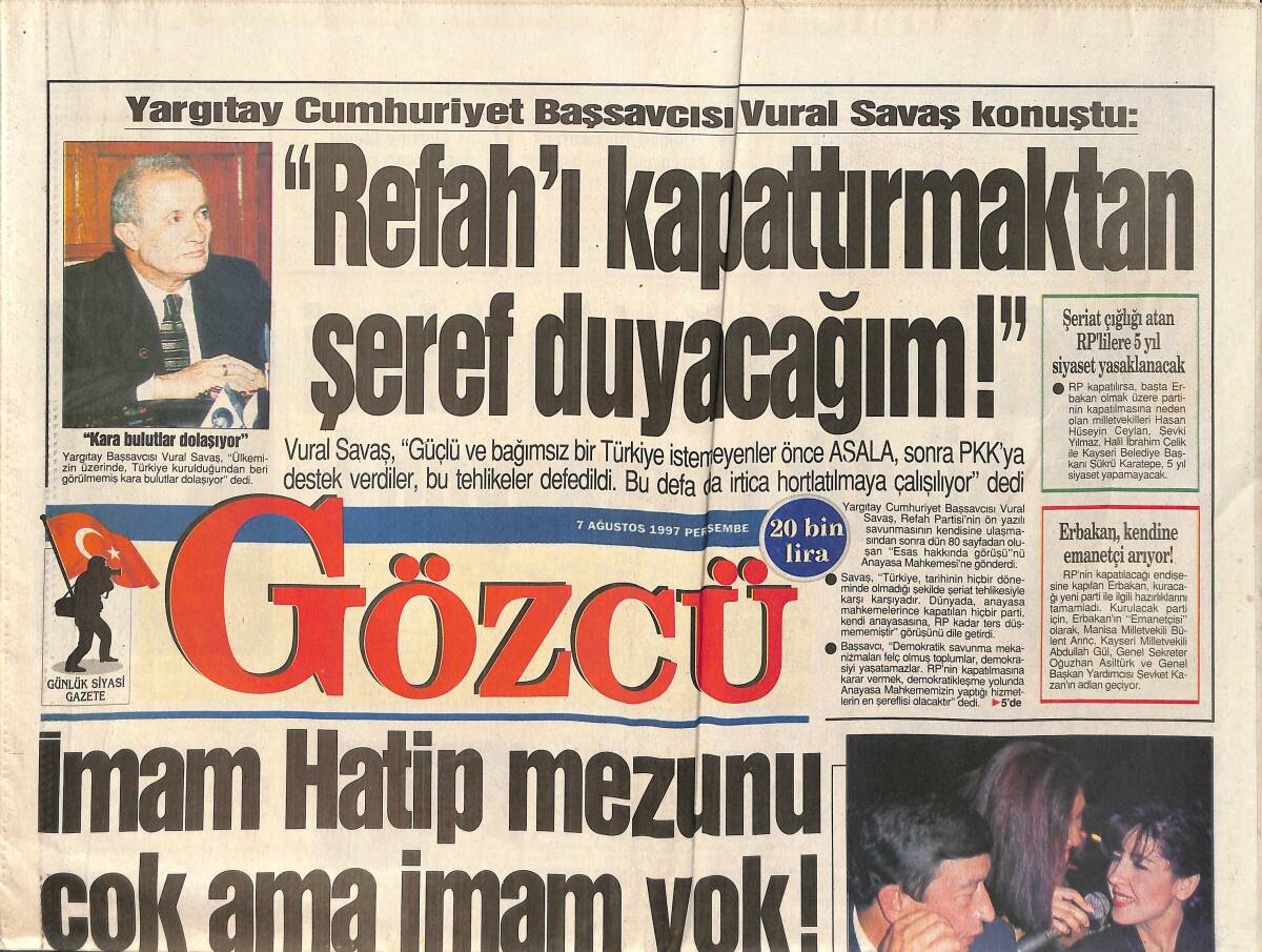 Gözcü Gazetesi 7 Ağustos 1997 - Ebru Şallı Ve Ozan Orhon Sürekli Kavga Ediyor - Estetikli Emel Sayın Beğenildi GZ3163 - 1