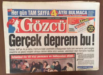 Gözcü Gazetesi 8 Temmuz 2000 -IMFye Verilen Ek İyi Niyet Mektubu Ekonomik Depremdir GZ10094 - 1