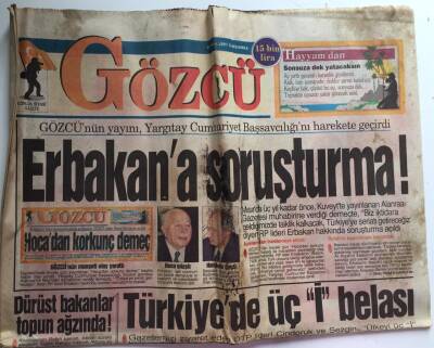 Gözcü Gazetesi 9 Nisan 1997 - Erbakana Soruşturma ! GZ39041 - 1
