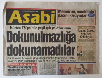 Gözcü Gazetesi Asabi Eki 16 Haziran 2001 - Vekiller Dokunulmazlığa Dokunamadılar GZ31295 - 1