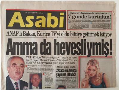 Gözcü Gazetesi Asabi Eki 18 Kasım 2000 - Anaplı Bakan Kürtçe TVyi Oldu Bittiye Getirmek İstiyor GZ26655 - 1