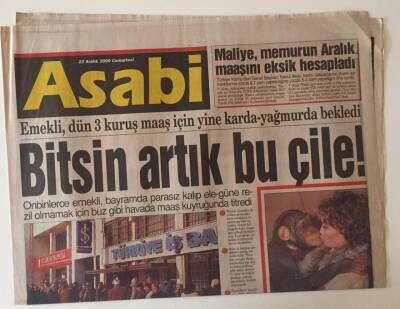 Gözcü Gazetesi Asabi Eki 23 Aralık 2000 - Emekliye Bitsin Artık Bu Çile GZ31297 - 1