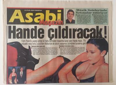 Gözcü Gazetesi Asabi Magazin Eki 11 Eylül 2004 - Hande Ataizi Hakkında Haciz Kararı Çıktı GZ26248 - 1