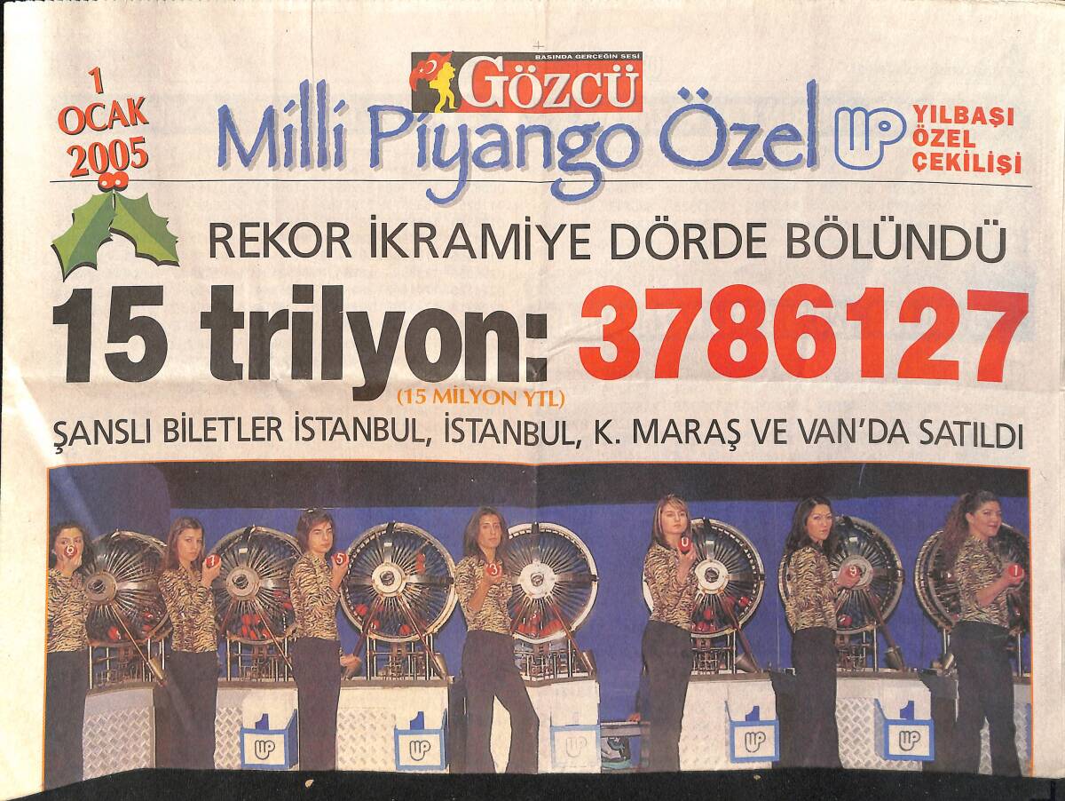 Gözcü Gazetesi Milli Piyango Özel Eki 1 Ocak 2005 - Rekor İkramiye Dörde Bölündü GZ154109 - 1