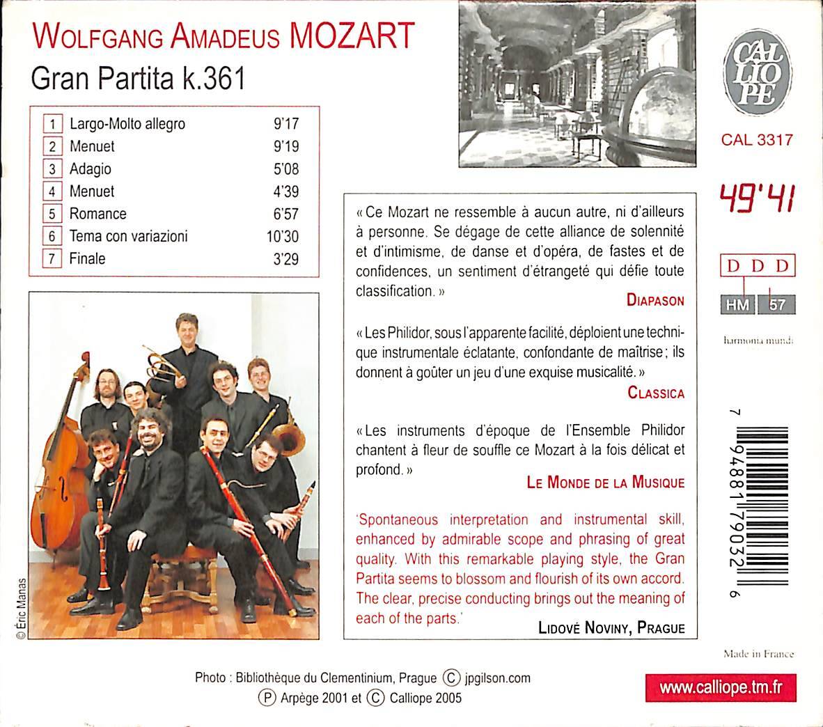 Gran Partita, Ensemble Philidor - Wolfgang Amadeus Mozart CD (İkinci El) CD4119 - 2