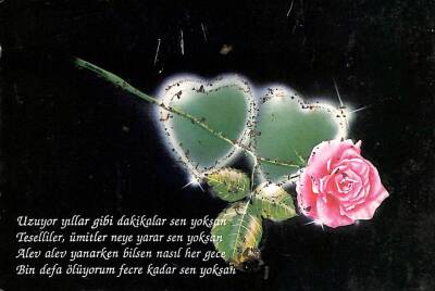 Gül Temalı Simli Kartpostal KRT14079 - 1