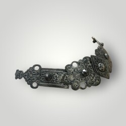 Antika Çerkez İşi Savatlı Altın Vermeyli Damgalı Gümüş Kemer Tokası – Koleksiyonluk AOB5145 - 5