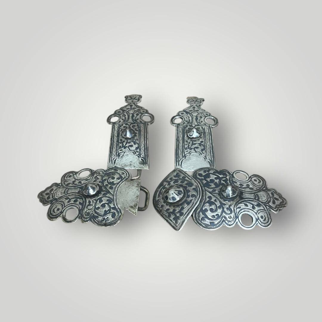 Antika Çerkez İşi Savatlı Altın Vermeyli Damgalı Gümüş Kemer Tokası – Koleksiyonluk AOB5145 - 3