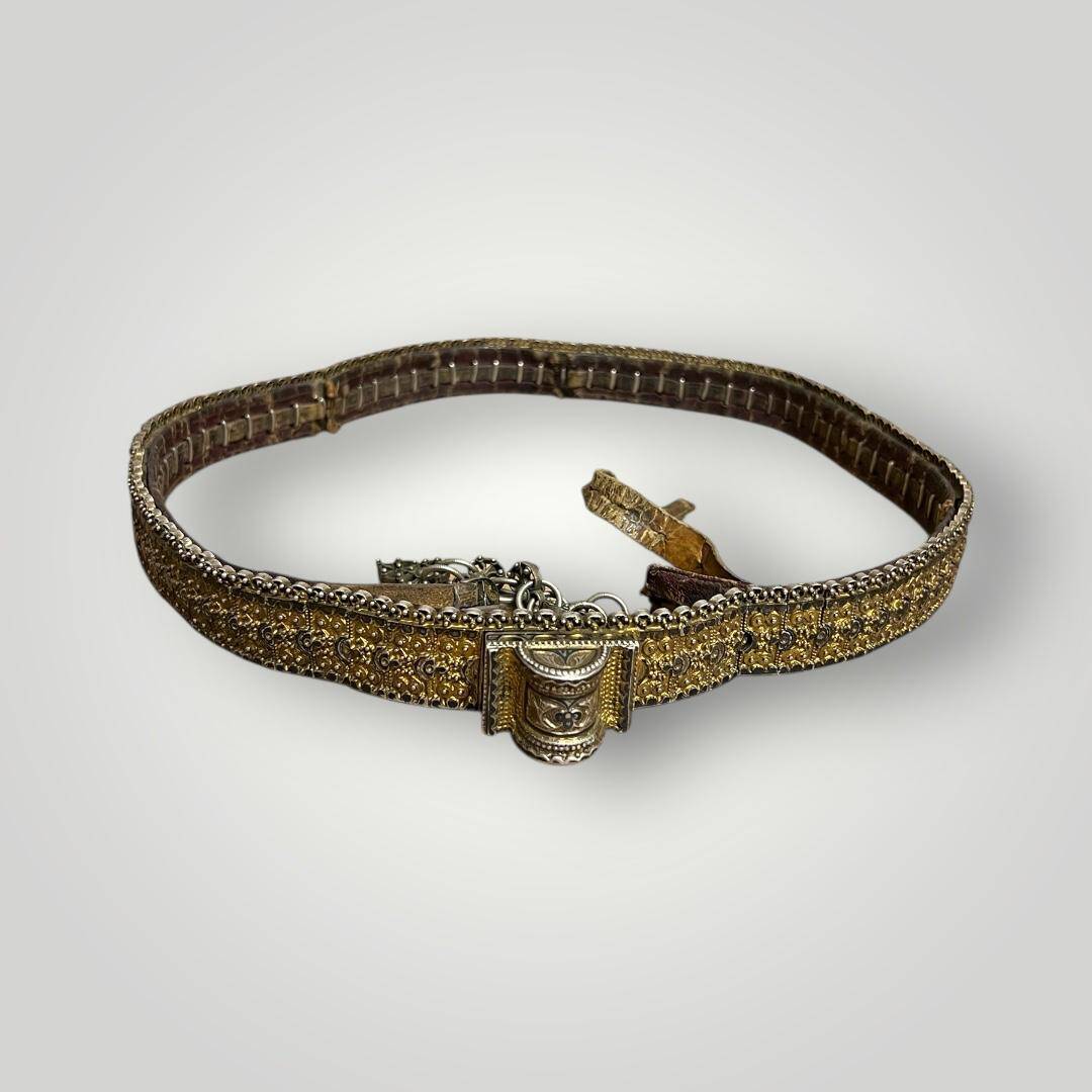 Gümüş Savatlı Altın Vermiyeli Damgalı Antika Çerkez Kemeri AOB5090 - 2