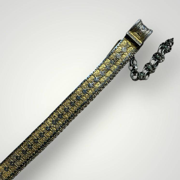 Gümüş Savatlı Altın Vermiyeli Damgalı Antika Çerkez Kemeri AOB5090 - 4