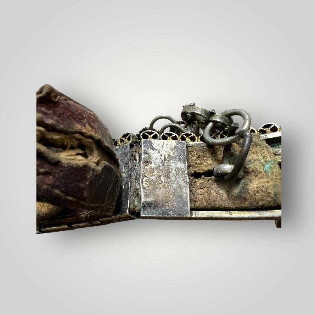 Gümüş Savatlı Altın Vermiyeli Damgalı Antika Çerkez Kemeri AOB5090 - 5