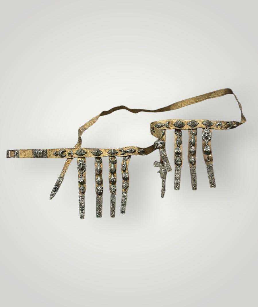 Gümüş Savatlı Damgalı Antika Çerkez Kemeri AOB5089 - 2