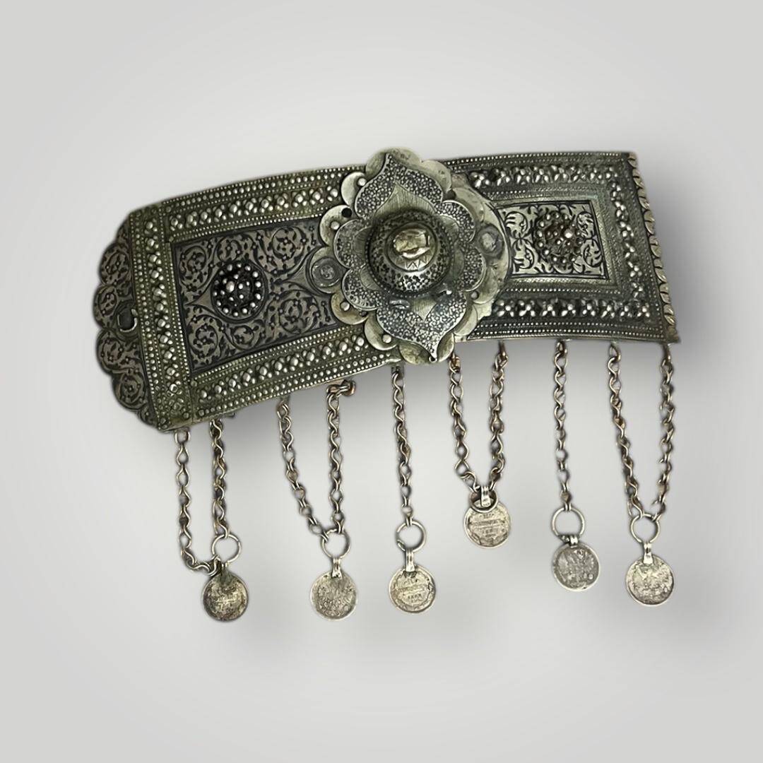 Antika Çerkez İşi Savatlı Damgalı Gümüş Kemer Tokası – Yüksek Gramaj Koleksiyonluk AOB5147 - 1