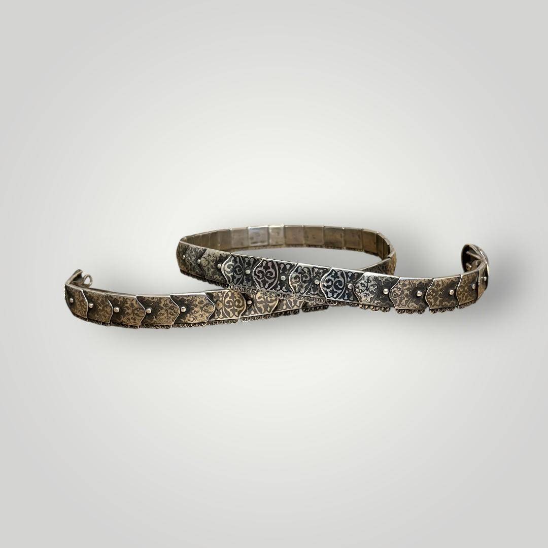 Gümüş Savatlı Damgalı Antika Çerkez Kemeri AOB5149 - 6