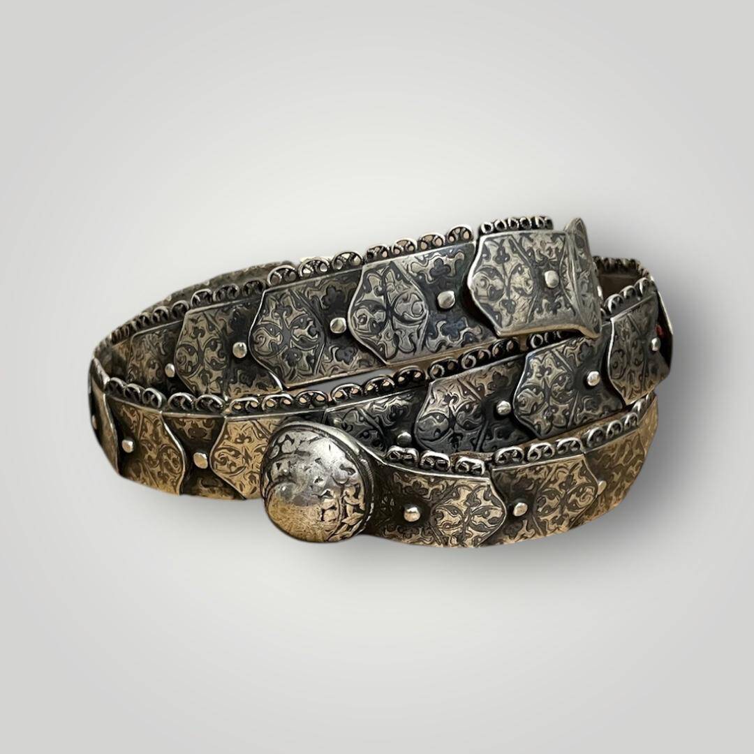 Gümüş Savatlı Damgalı Antika Çerkez Kemeri AOB5149 - 2