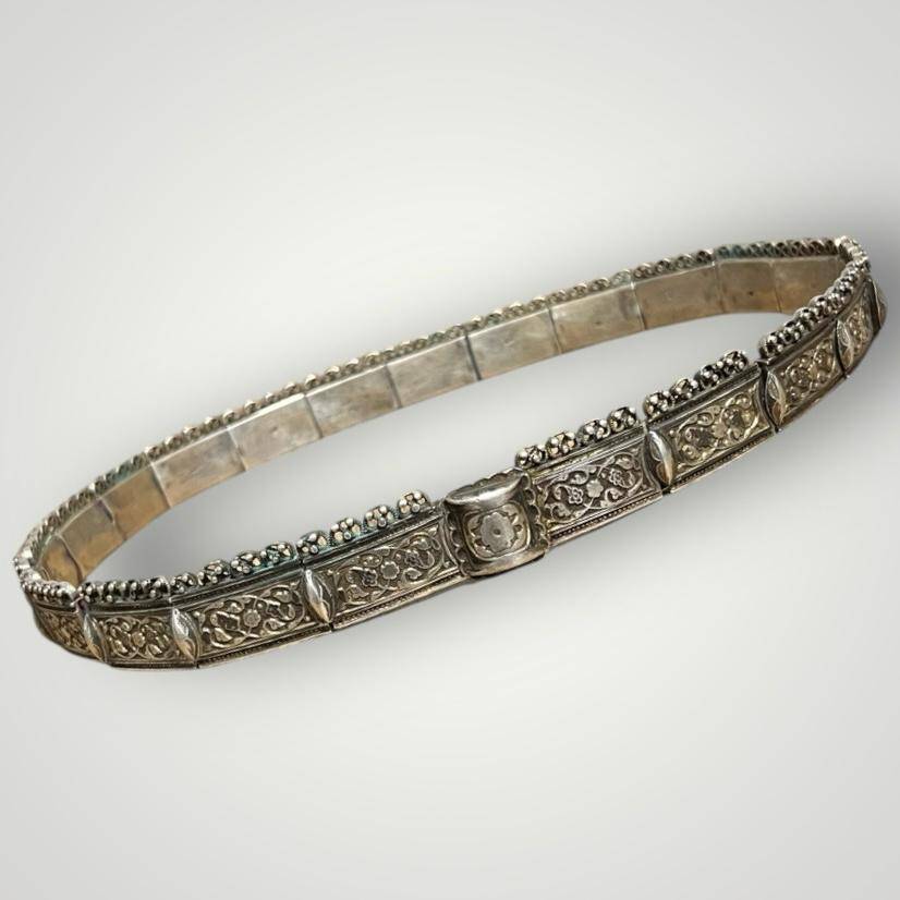 Gümüş Savatlı Damgalı Antika Çerkez Kemeri AOB5148 - 1