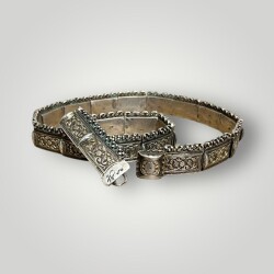 Gümüş Savatlı Damgalı Antika Çerkez Kemeri AOB5148 - 3