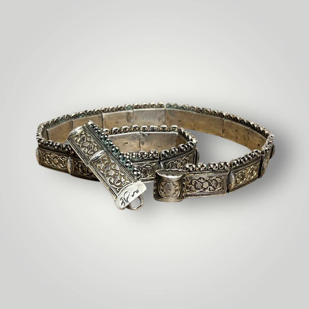 Gümüş Savatlı Damgalı Antika Çerkez Kemeri AOB5148 - 3