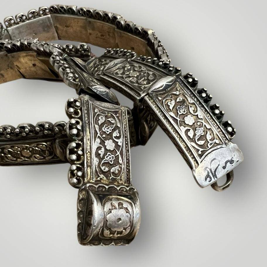 Gümüş Savatlı Damgalı Antika Çerkez Kemeri AOB5148 - 4