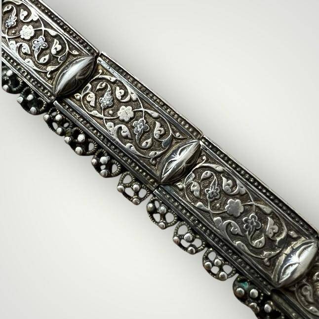 Gümüş Savatlı Damgalı Antika Çerkez Kemeri AOB5148 - 7