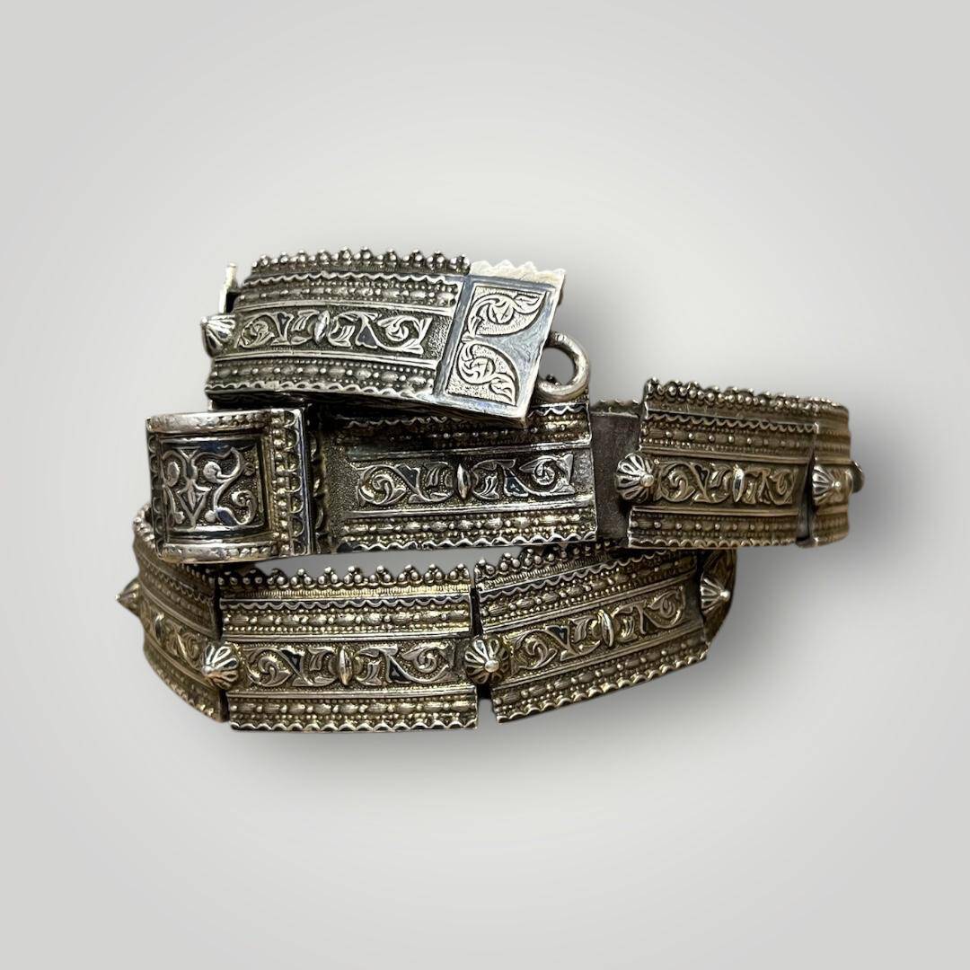 Gümüş Savatlı Damgalı Antika Çerkez Kemeri AOB5150 - 5