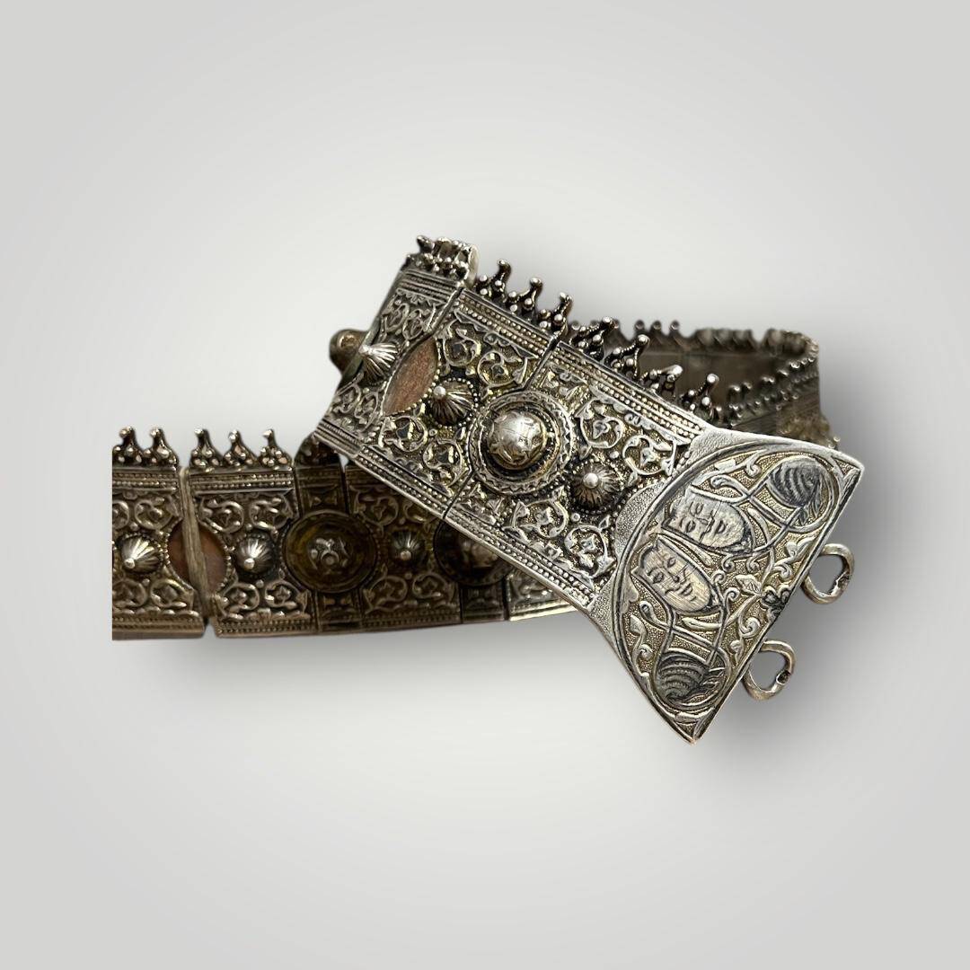 Gümüş Savatlı Damgalı Antika Çerkez Kemeri AOB5151 - 2