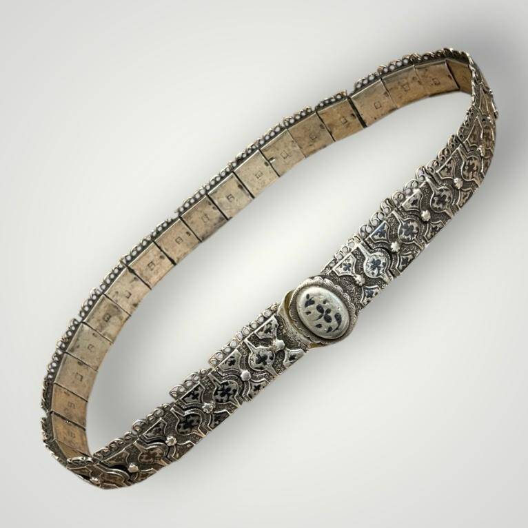 Gümüş Savatlı Damgalı Antika Çerkez Kemeri AOB5152 - 1