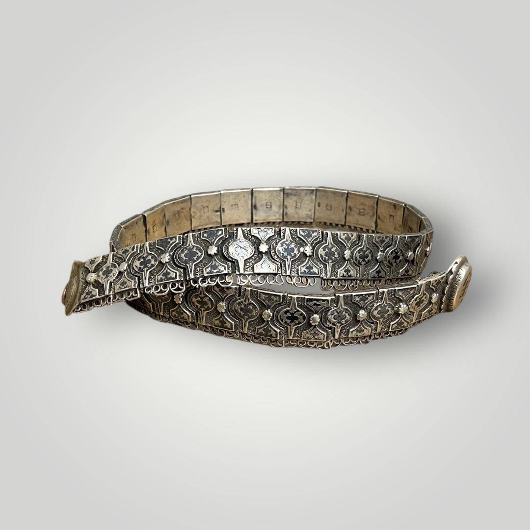 Gümüş Savatlı Damgalı Antika Çerkez Kemeri AOB5152 - 7