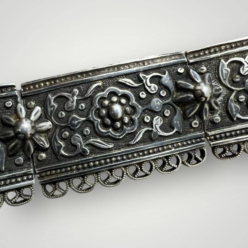 Gümüş Savatlı Damgalı Antika Çerkez Kemeri AOB6019 - 5