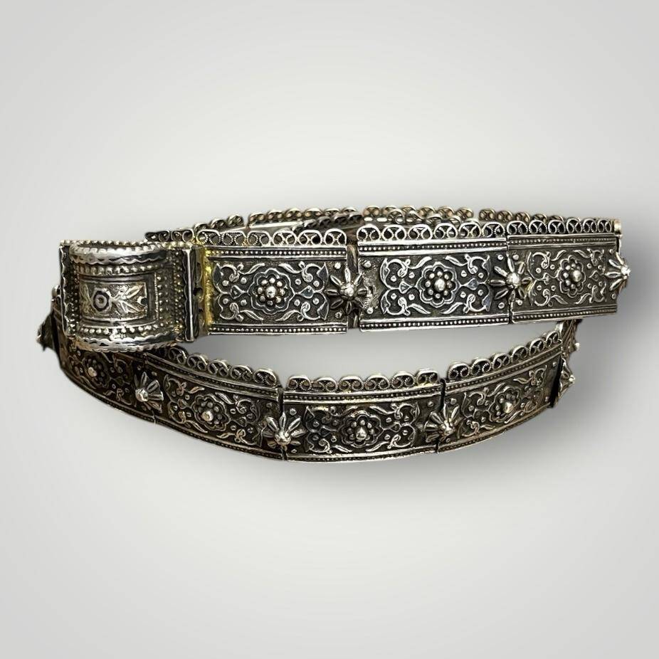 Gümüş Savatlı Damgalı Antika Çerkez Kemeri AOB6019 - 4