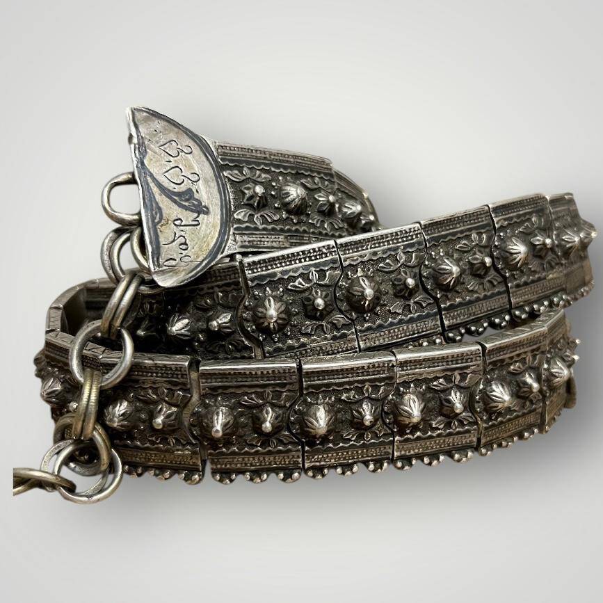 Gümüş Savatlı Damgalı Antika Çerkez Kemeri AOB6021 - 5