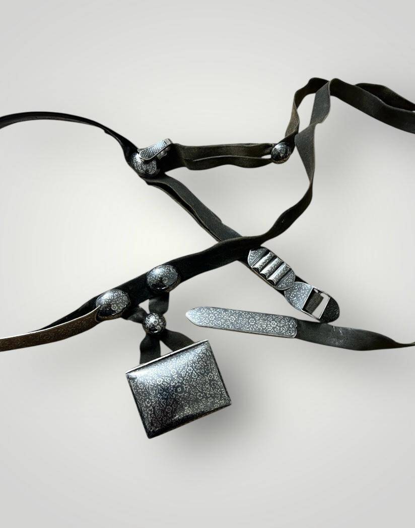 Gümüş Savatlı Damgalı Antika Çerkez Kemeri AOB5087 - 3