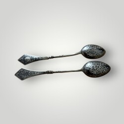 Gümüş Savatlı Damgalı Çay - Kahve Kaşığı 2 Adet AOB6032 - 2