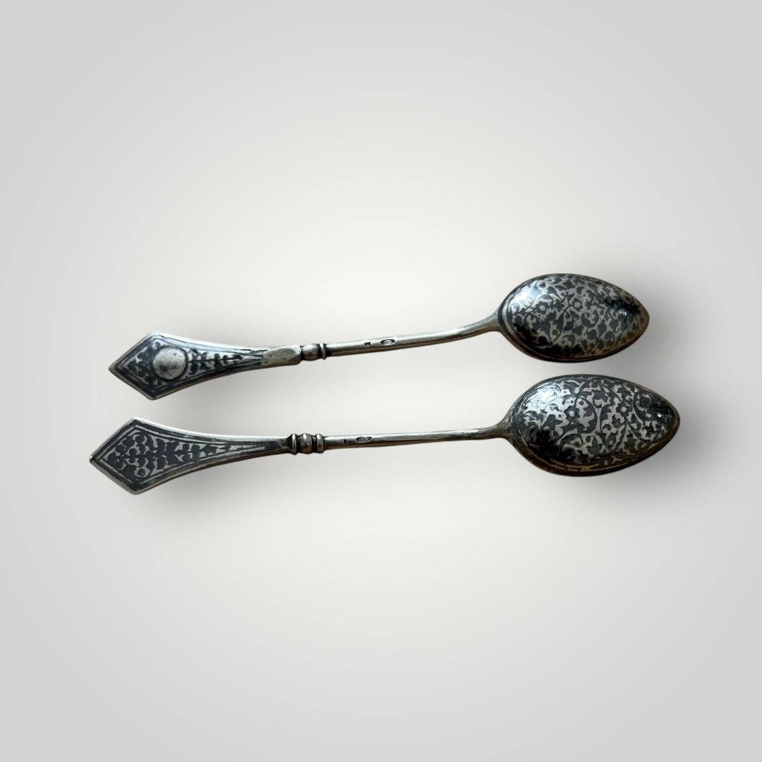 Gümüş Savatlı Damgalı Çay - Kahve Kaşığı 2 Adet AOB6032 - 2