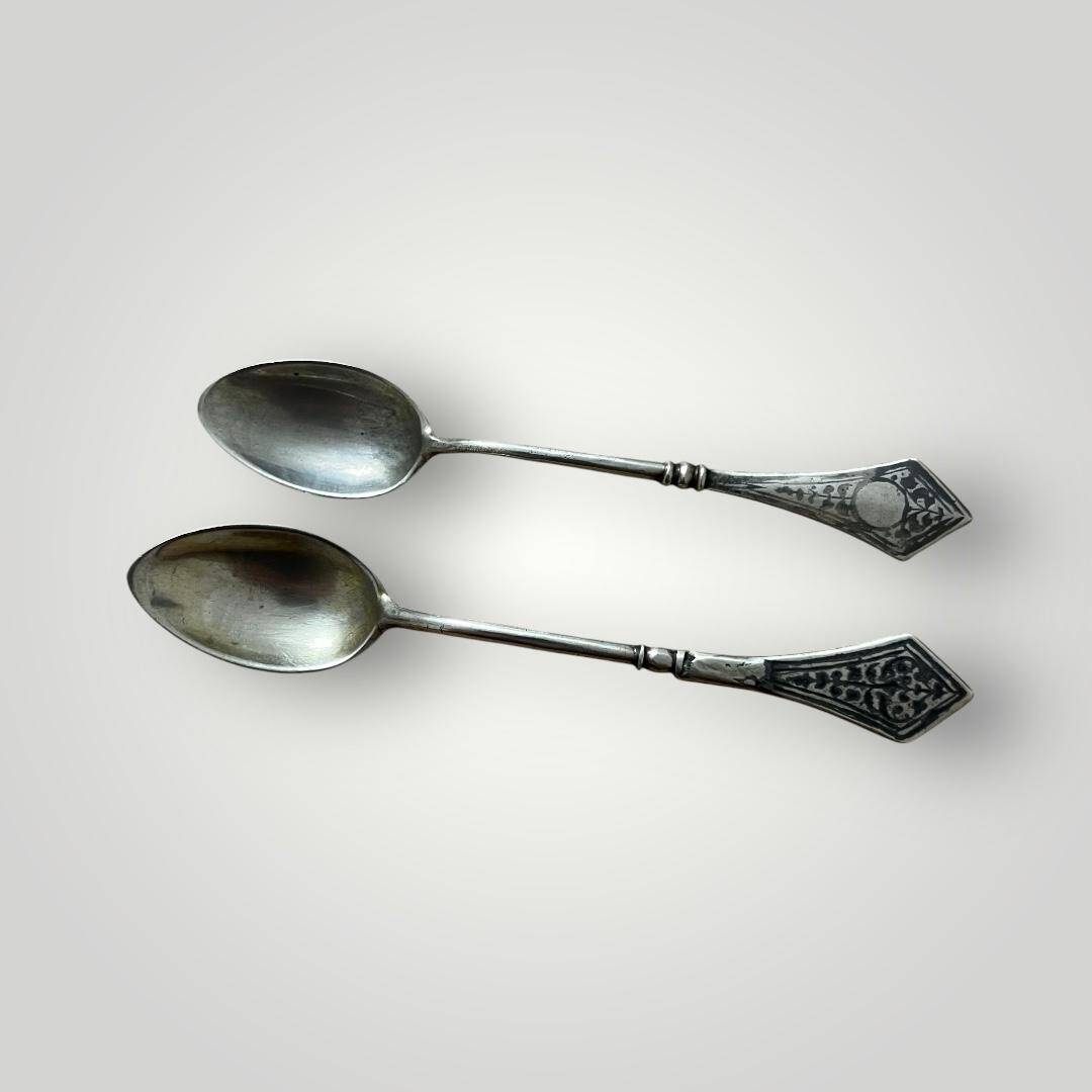 Gümüş Savatlı Damgalı Çay - Kahve Kaşığı 2 Adet AOB6032 - 4