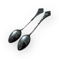 Gümüş Savatlı Damgalı Çay - Kahve Kaşığı 2 Adet AOB6032 - Gökçekoleksiyon