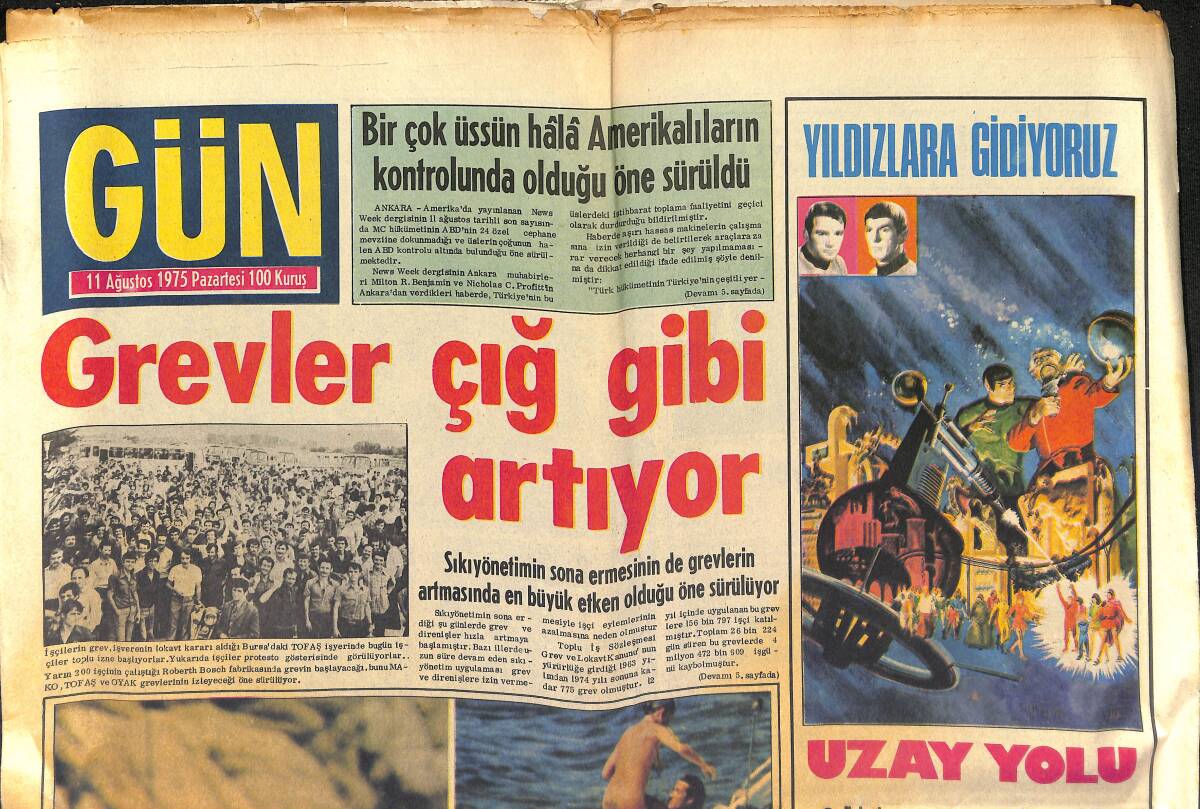 Gün Gazetesi 11 Ağustos 1975 - Çırılçıplak Güneşlenen Romy Schneider - Muazzez Abacı: Artık Bir Kuş Kadar Hürüm GZ151244 - 1
