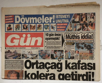 Gün Gazetesi 13 Ağustos 1994 - Ortaçağ Kafası Kolera Getirdi ! GZ7580 - 1