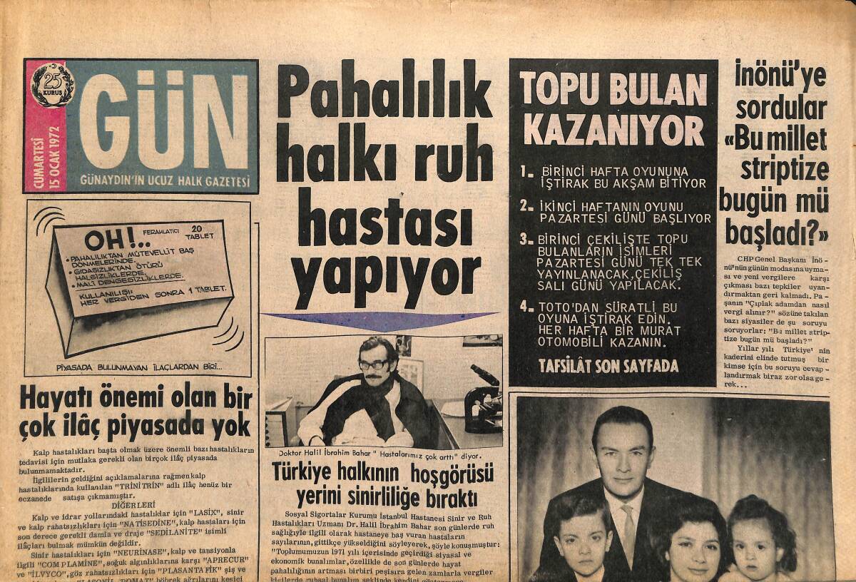Gün Gazetesi 15 Ocak 1972 - Erim Demirelci Olmakla Suçlandı - Türkiye Halkının Hoşgörüsü Yerini Sinirliliğe Bıraktı GZ141813 - 1