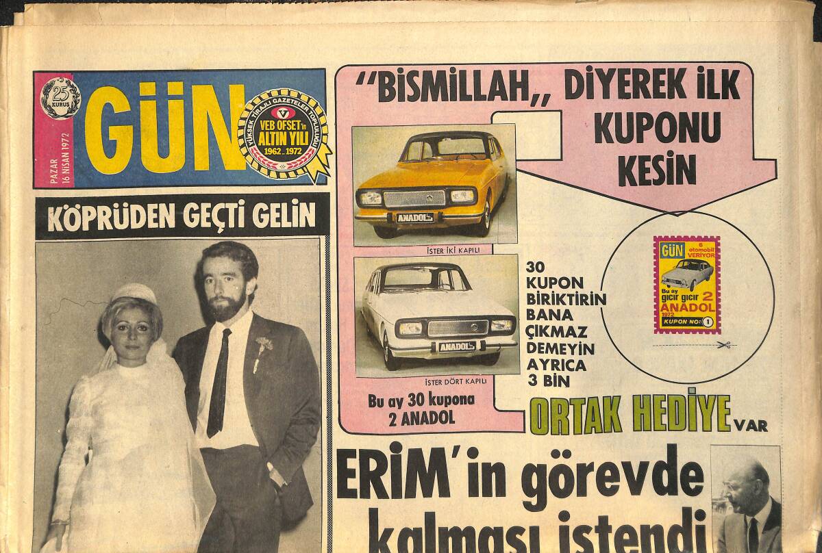 Gün Gazetesi 16 Nisan 1972 - Boğaz Köprüsünün İngiliz Mühendisi Türk Sekreteri İle Evlendi - Erim'in Görevde Kalması İstendi GZ141750 - 1