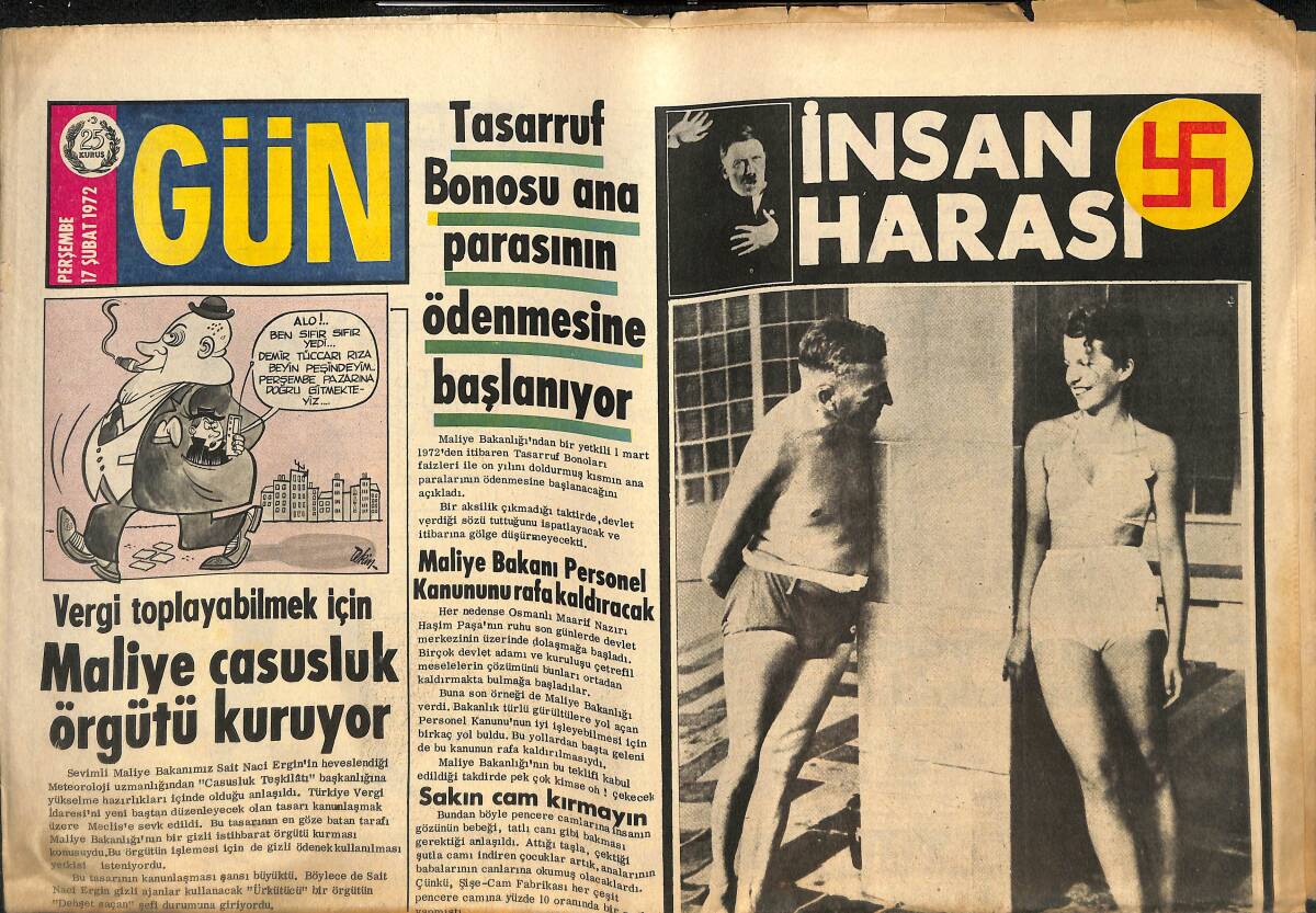 Gün Gazetesi 17 Şubat 1972 - Maliye Casusluk Örgütü Kuruyor! - Sema Tamer Anlatıyor Ünlü Yıldızlar Nelere Gülüyor? GZ145794 - 1