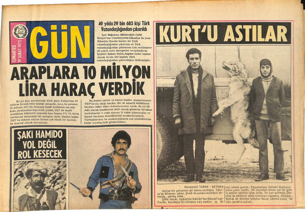 Gün Gazetesi 19 Şubat 1972 - Şarkıcı Zeki Çetin Kendisine Tokat Atan Polisi Dövdü GZ144841 - 1