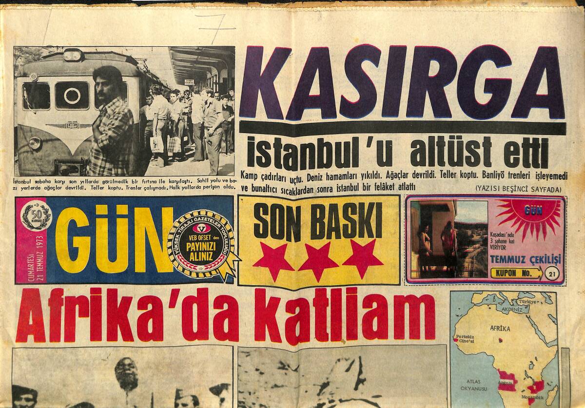 Gün Gazetesi 21 Temmuz 1973 - Emel Sayın Manavlıktan Da Tam Not Aldı - Afrika'da Katliam GZ148248 - 1
