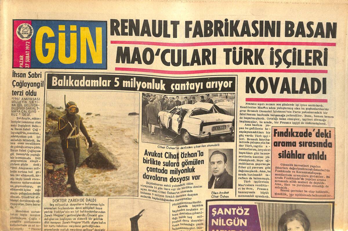 Gün Gazetesi 27 Şubat 1972 - Sophia Loren İle Gina Birbirine Selam Vermez Oldular - Şantöz Nilgün Meydan Okudu GZ144475 - 1