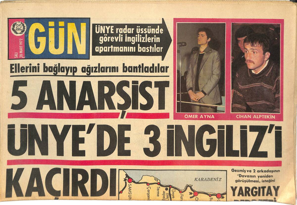 Gün Gazetesi 28 Mart 1972 - Sinemanın Küçük Afetleri: Öğrenci Zühal Üçmer Henüz 15 Yaşında - 5 Anarşist Ünye'de 3 İngiliz'i Kaçırdı GZ144929 - 1