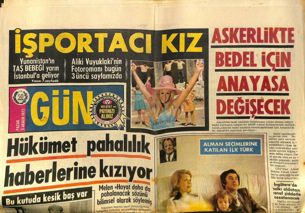 Gün Gazetesi 3 Aralık 1972 - Sürmeneli Vural Almanya'da Willy Brandt'ın Partisine Katıldı - Buca Cezaevinden Avrupa'ya Halı İhraç Ediliyor GZ148242 - 1
