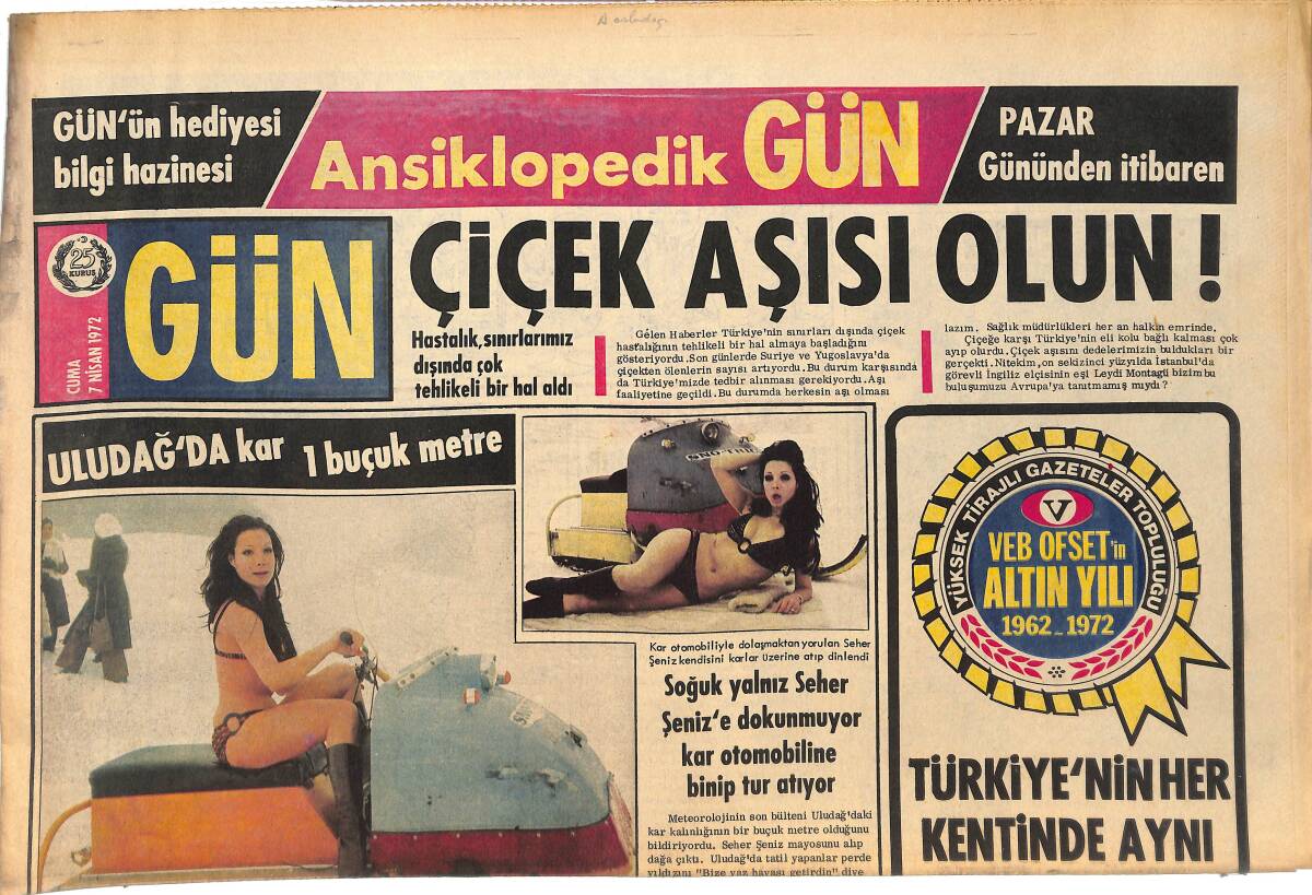 Gün Gazetesi 7 Nisan 1972 - DP , Erim İçin Gensoru İstedi - Soğuk Yalnız Seher Şeniz'e Dokunmuyor GZ144839 - 1