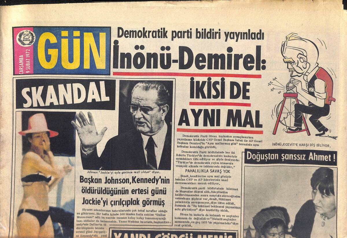 Gün Gazetesi 9 Şubat 1972 - Başkan Johnson, Kennedy'nin Öldürüldüğünün Ertesi Günü Jackie'yi Çırılçıplak Görmüş! GZ146050 - 1