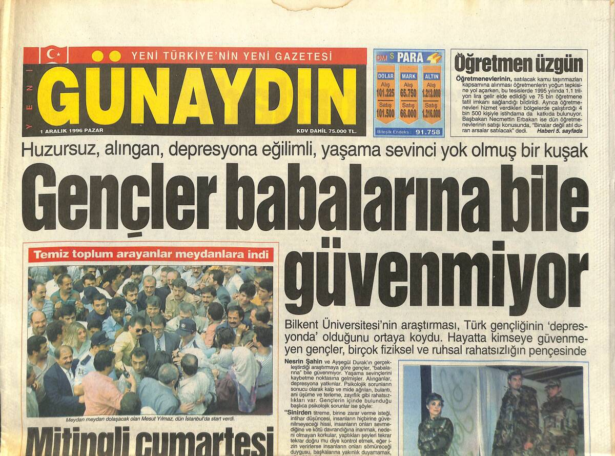 Günaydın Gazetesi 1 Aralık 1996 - Muhsin Yazıcıoğlu Kimdir? - Mesut Yılmaz Mitingi Cumartesi GZ147800 - 1